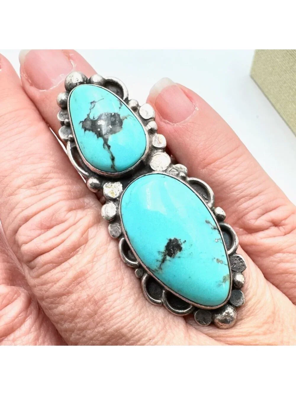 Vintage Native American Blue Turquoise Sterling Silver Ring Size 8 Mens Womens
